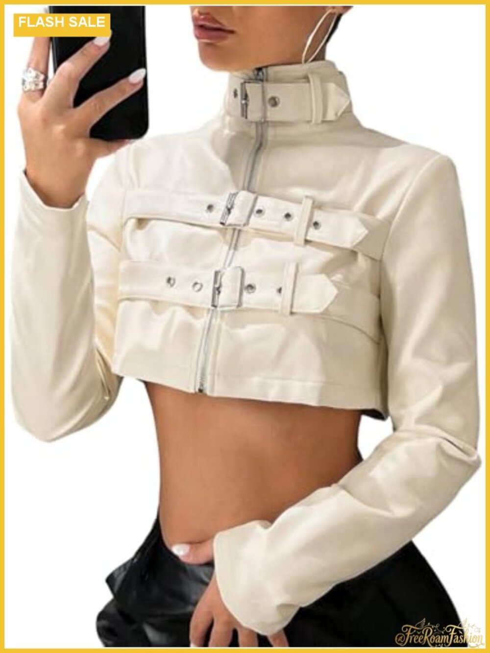 Faux Leather Cropped Motorcycle Jacket Zip Up Bomber Y2k Womens